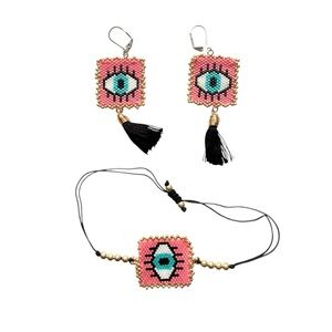 Beaded eye tassel earrings